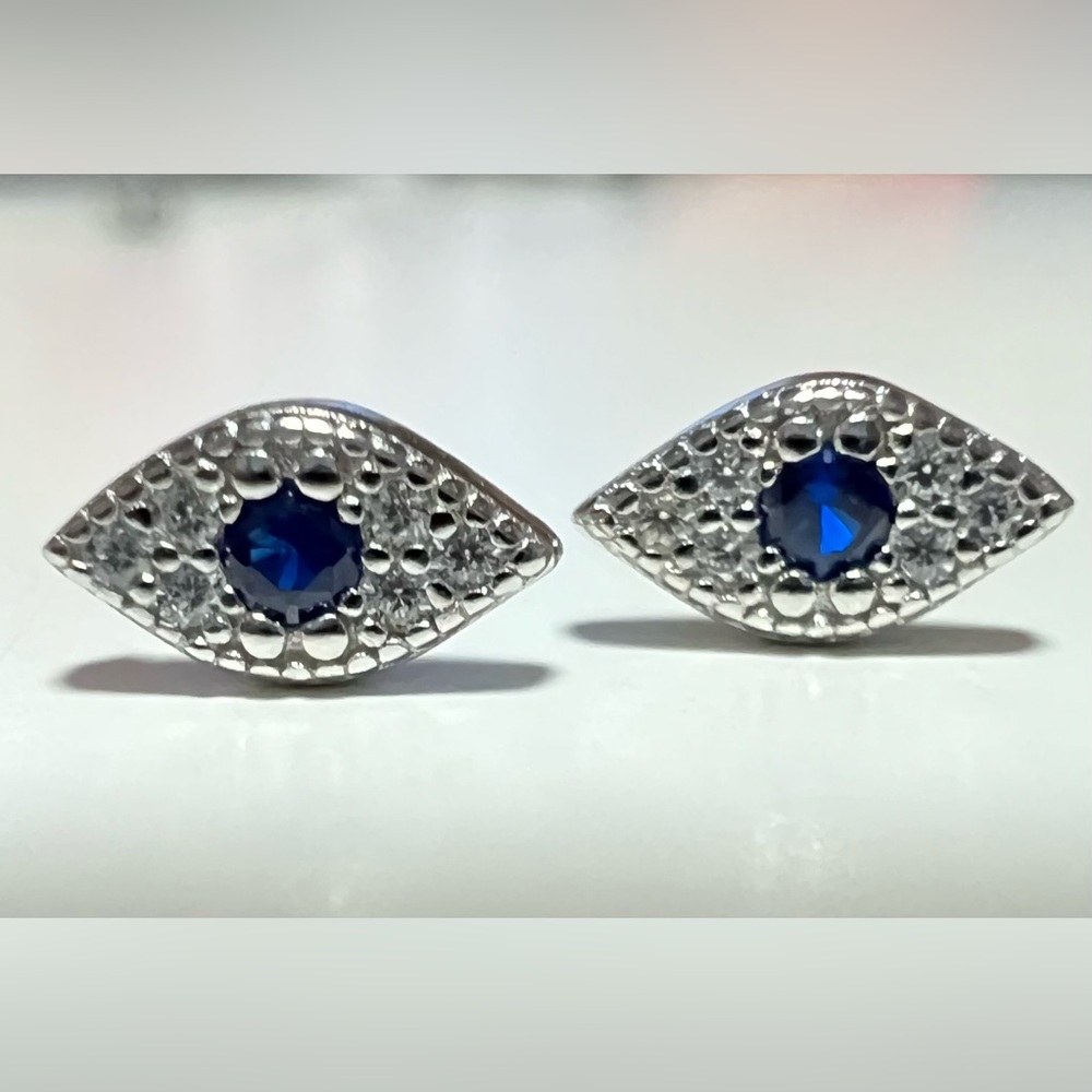 Turkish Eye, Nazar Zircon 925 Sterling Silver Stud earrings